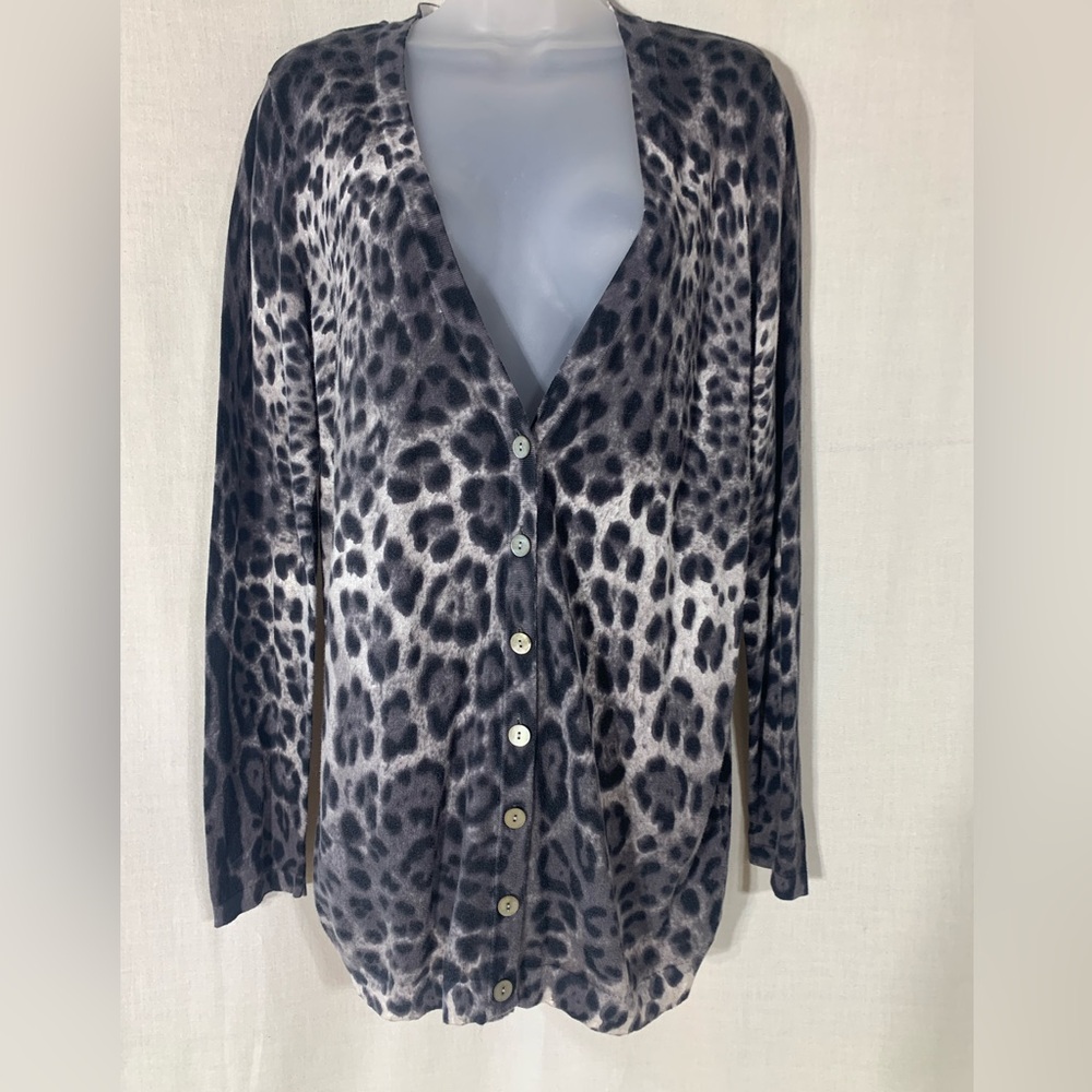 Amber Sun 100% cotton Leopard Print Button-Up Cardigan sweater Sz Medium